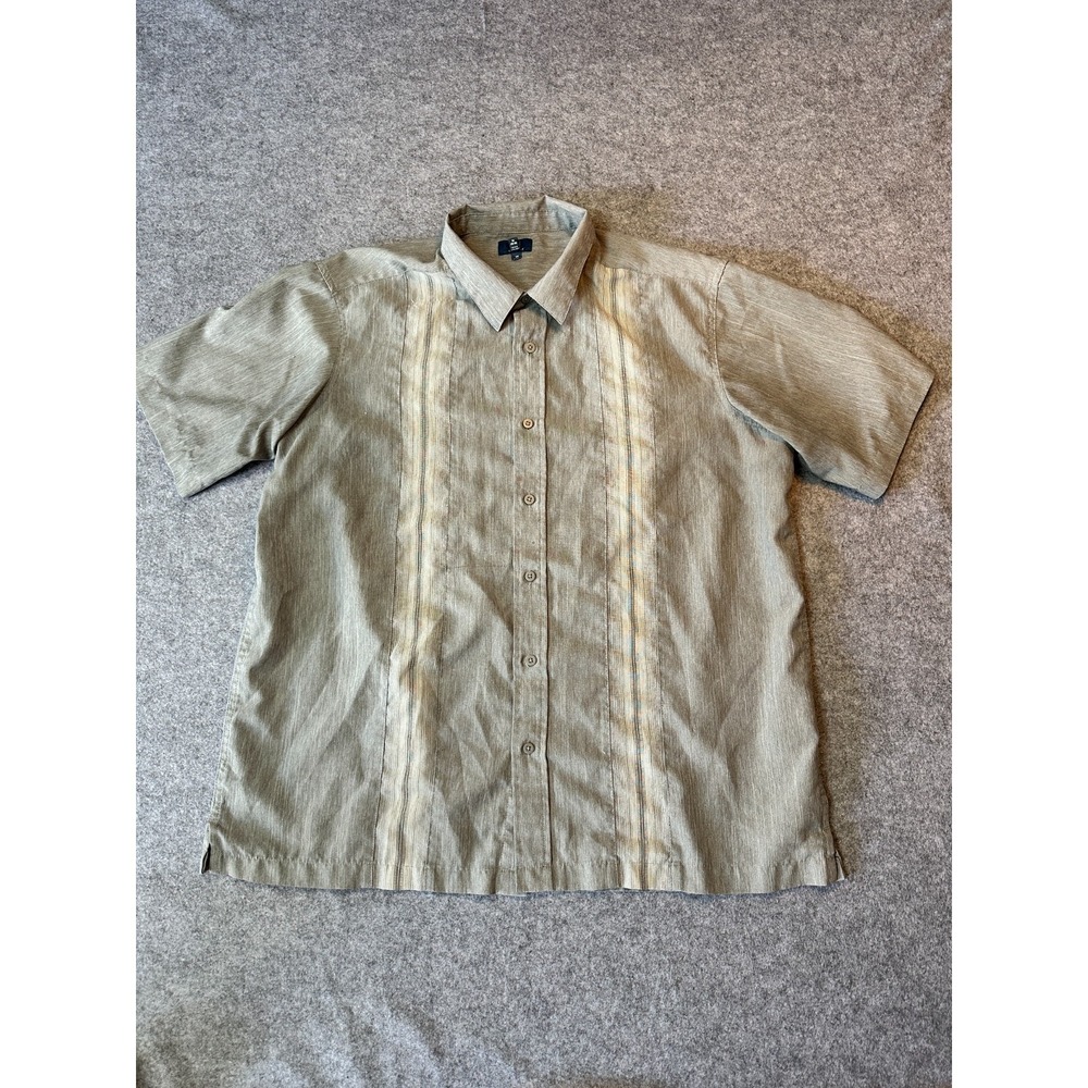 George‎ Mens XL Gray Striped Classic Fit Short Sleeve Hawaiian Shirt